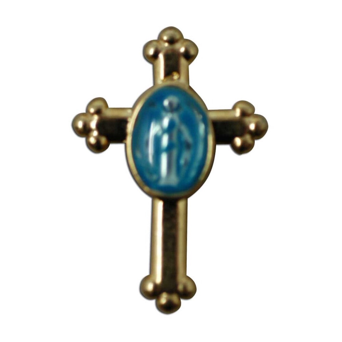 Cross With Blue Charm Lapel Pin