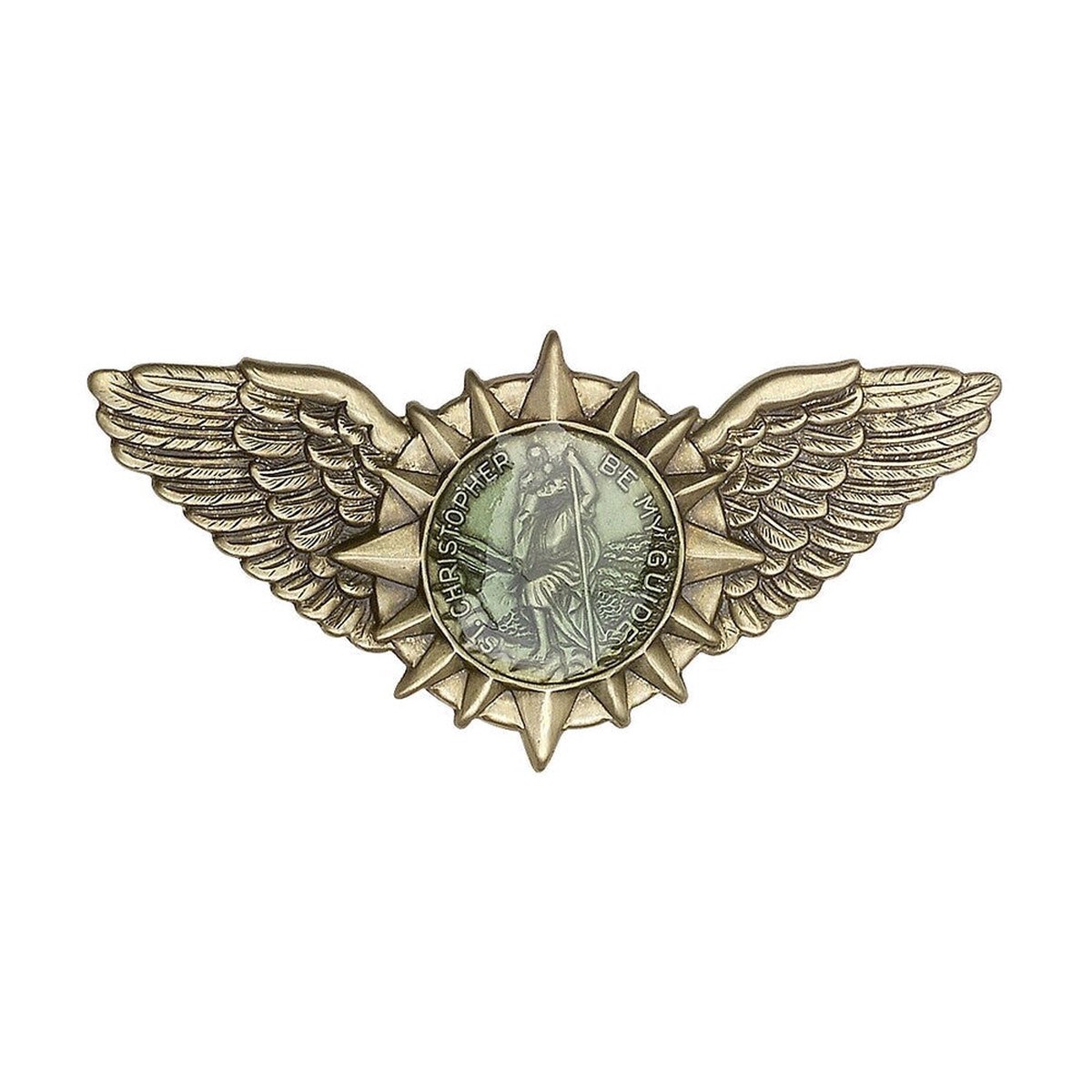 St Christopher Wings Visor Clip - Epoxy, 1 3/8 x 3