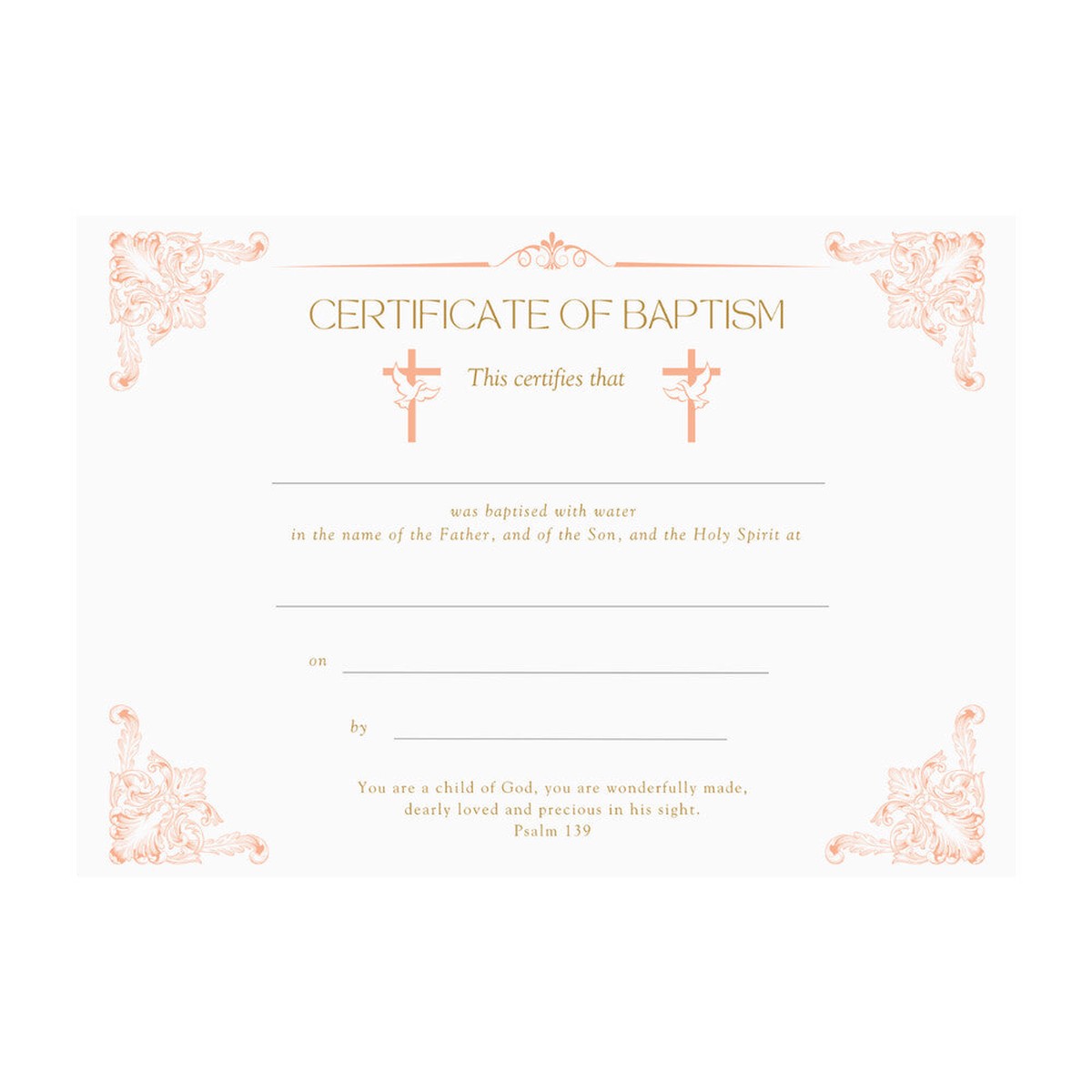 Baptismal Certificate with Crosses & Doves Design