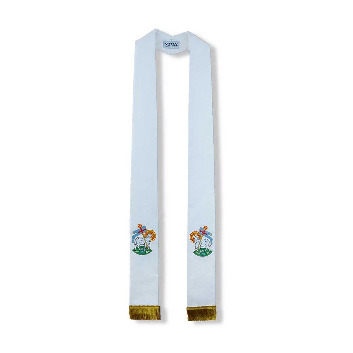 White Overlay Stole with Lamb of God Design