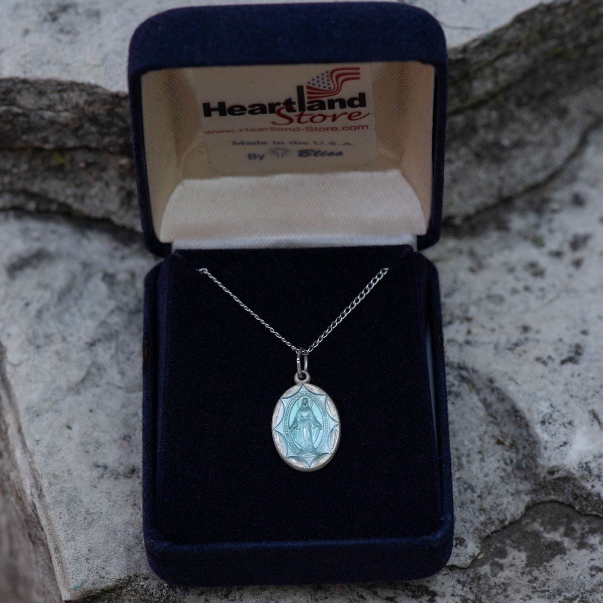 Miraculous Medal Blue Sterling Silver