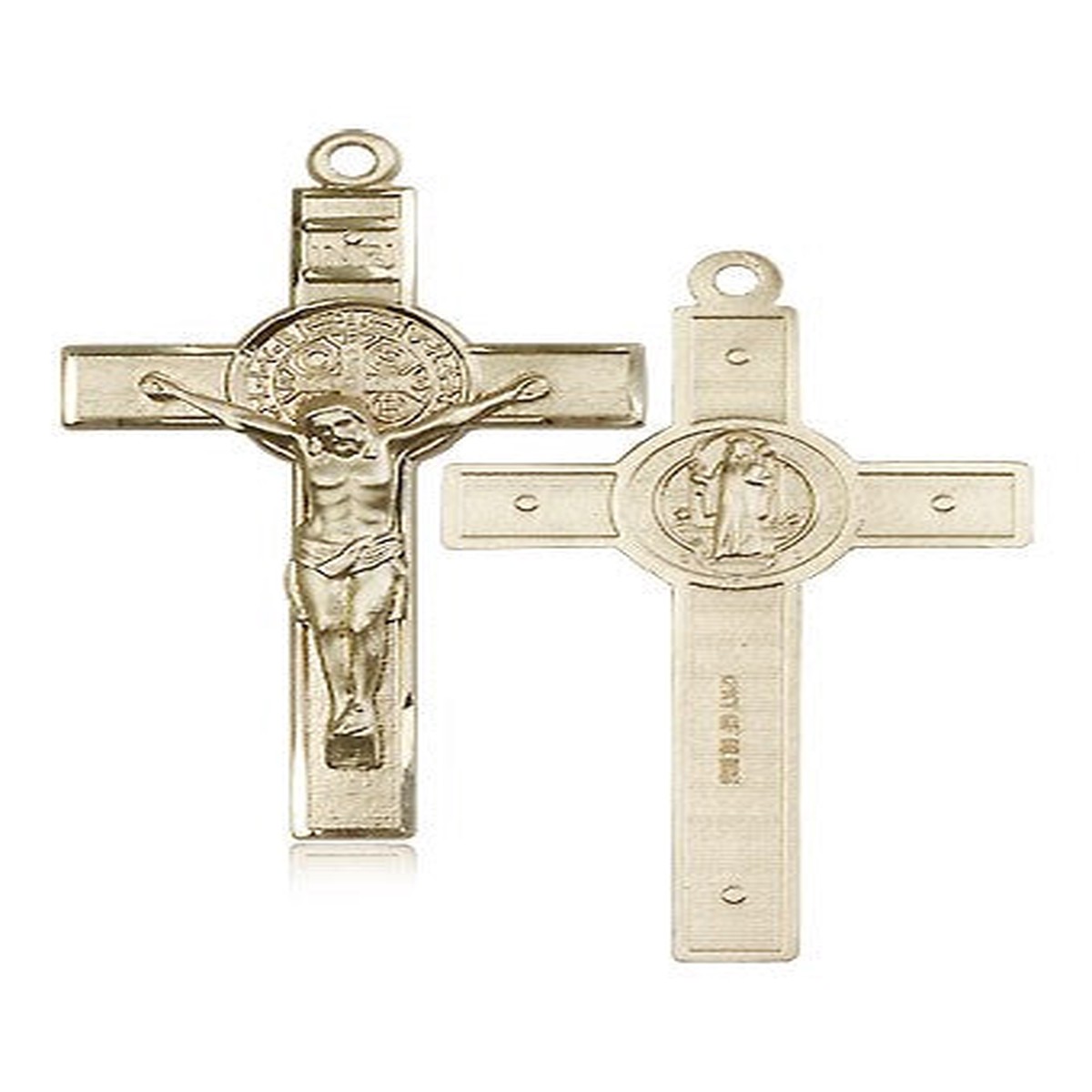 St. Benedict Crucifix for Men Solid 14kt Gold, USA Made