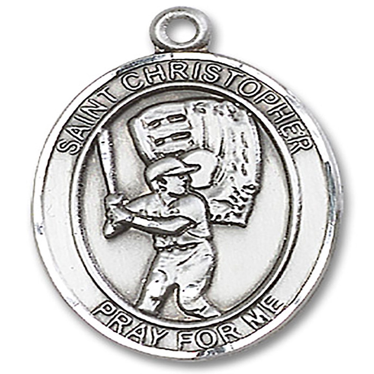 St. Christopher Baseball Medal, Sterling Silver, Large