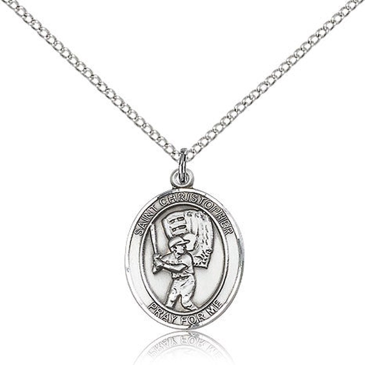 St. Christopher Baseball Medal, Sterling Silver, Medium