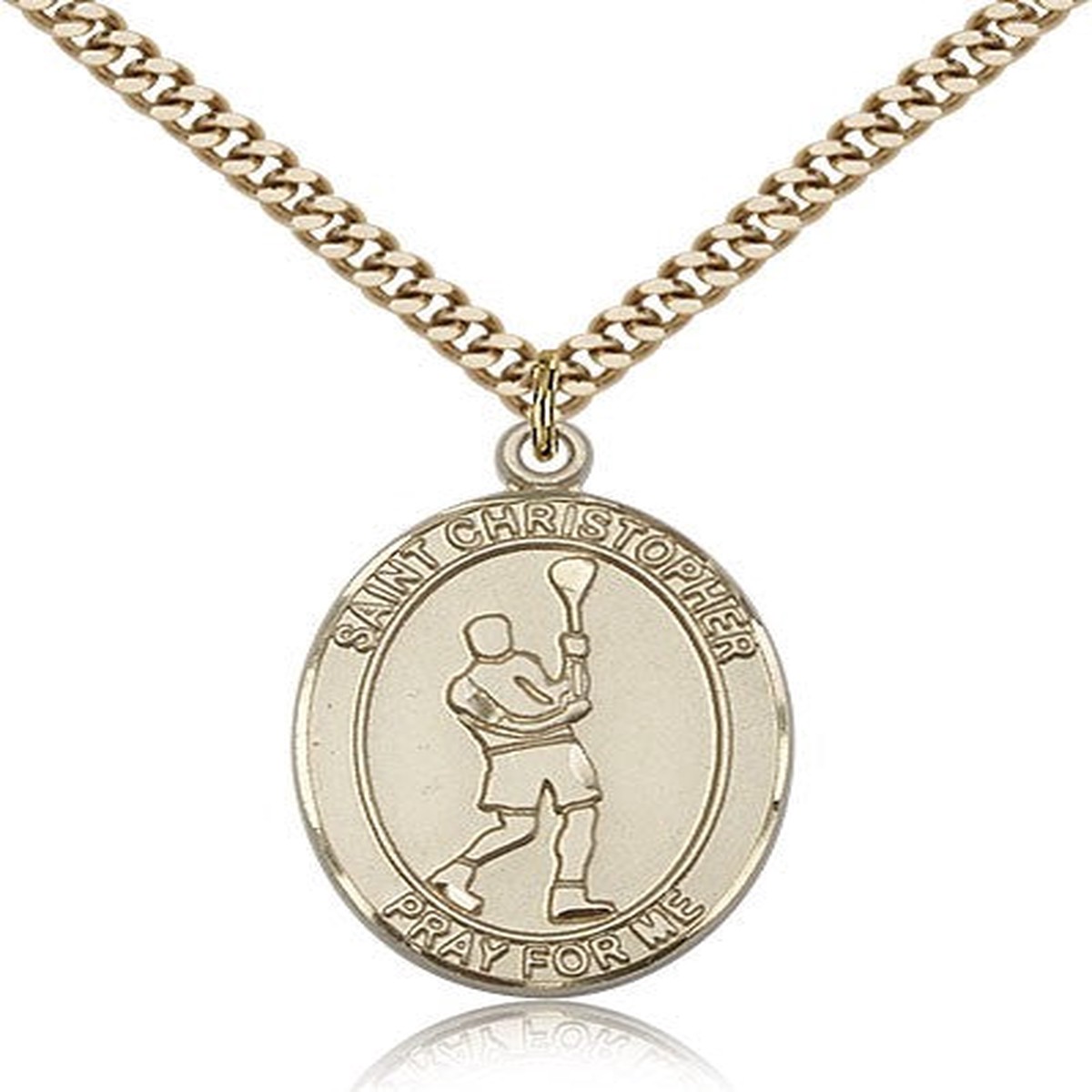 St. Christopher Lacrosse Medal, Gold Filled, Large