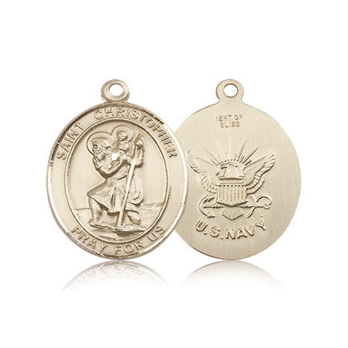 St. Christopher Navy Medal, 14 Karat Gold, Large