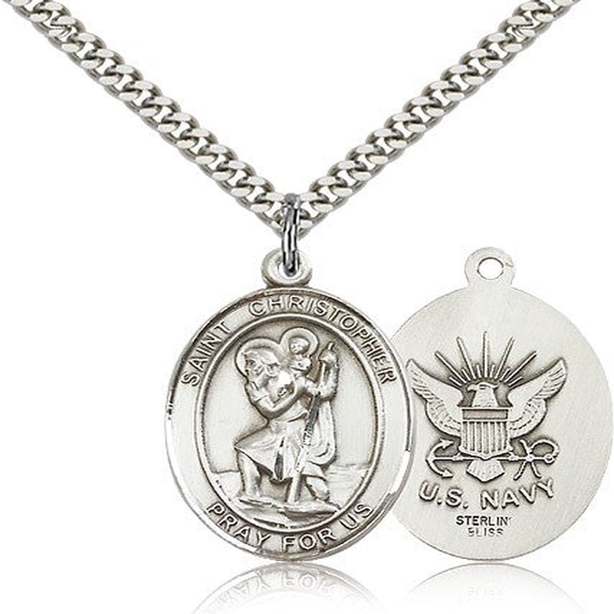St. Christopher Navy Medal, Sterling Silver, Large