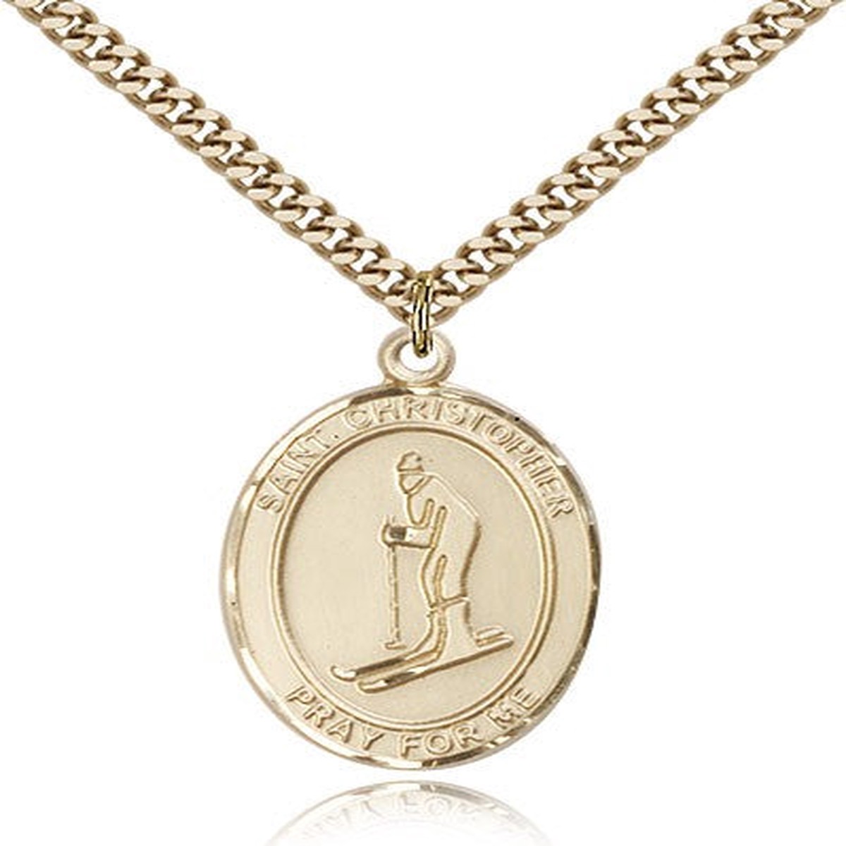 St. Christopher Skiing Medal, Gold Filled, Large