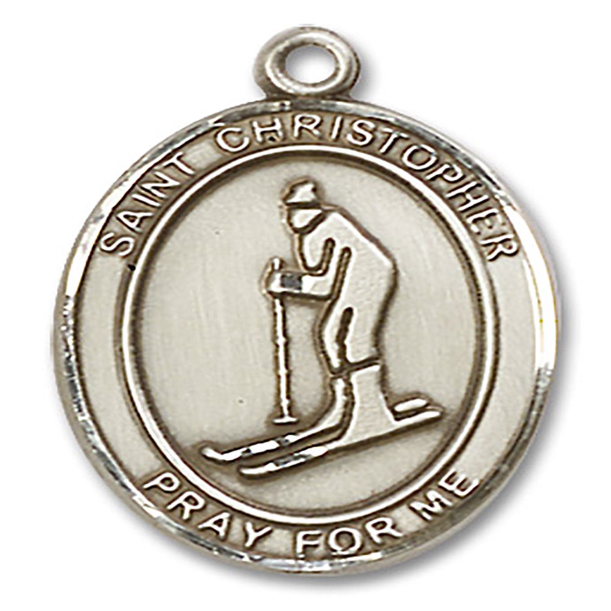 St. Christopher Skiing Medal, Sterling Silver, Large