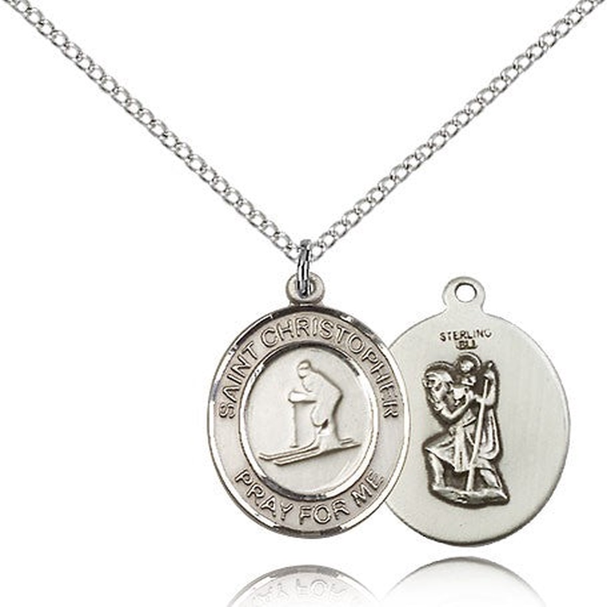 St. Christopher Skiing Medal, Sterling Silver, Medium