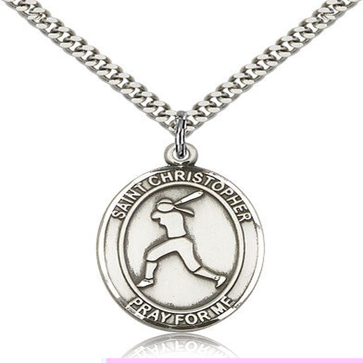 St. Christopher Softball Medal, Sterling Silver, Large