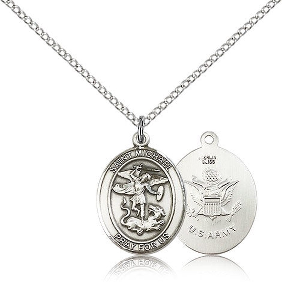 St. Michael Army Medal, Sterling Silver, Medium