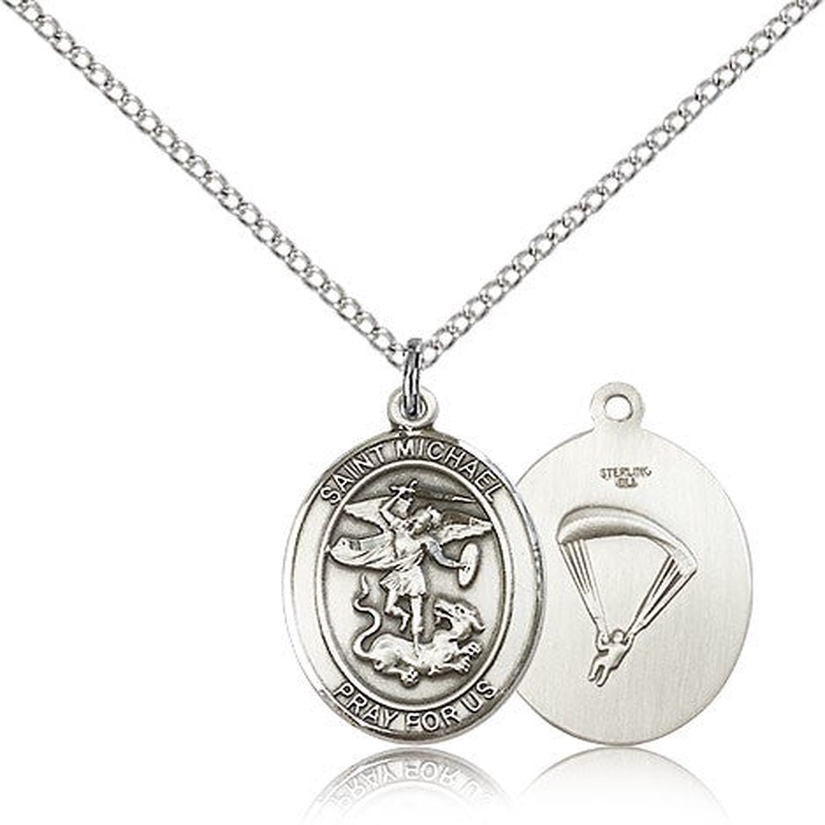 St. Michael Paratrooper Medal, Sterling Silver, Medium