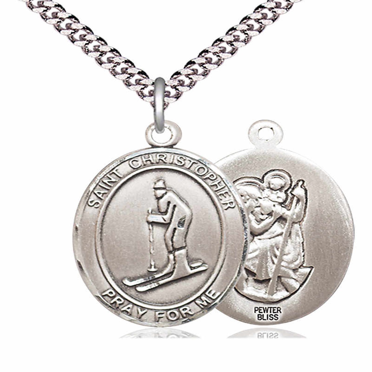 Men's Pewter Oval St. Christopher Skiing Medal