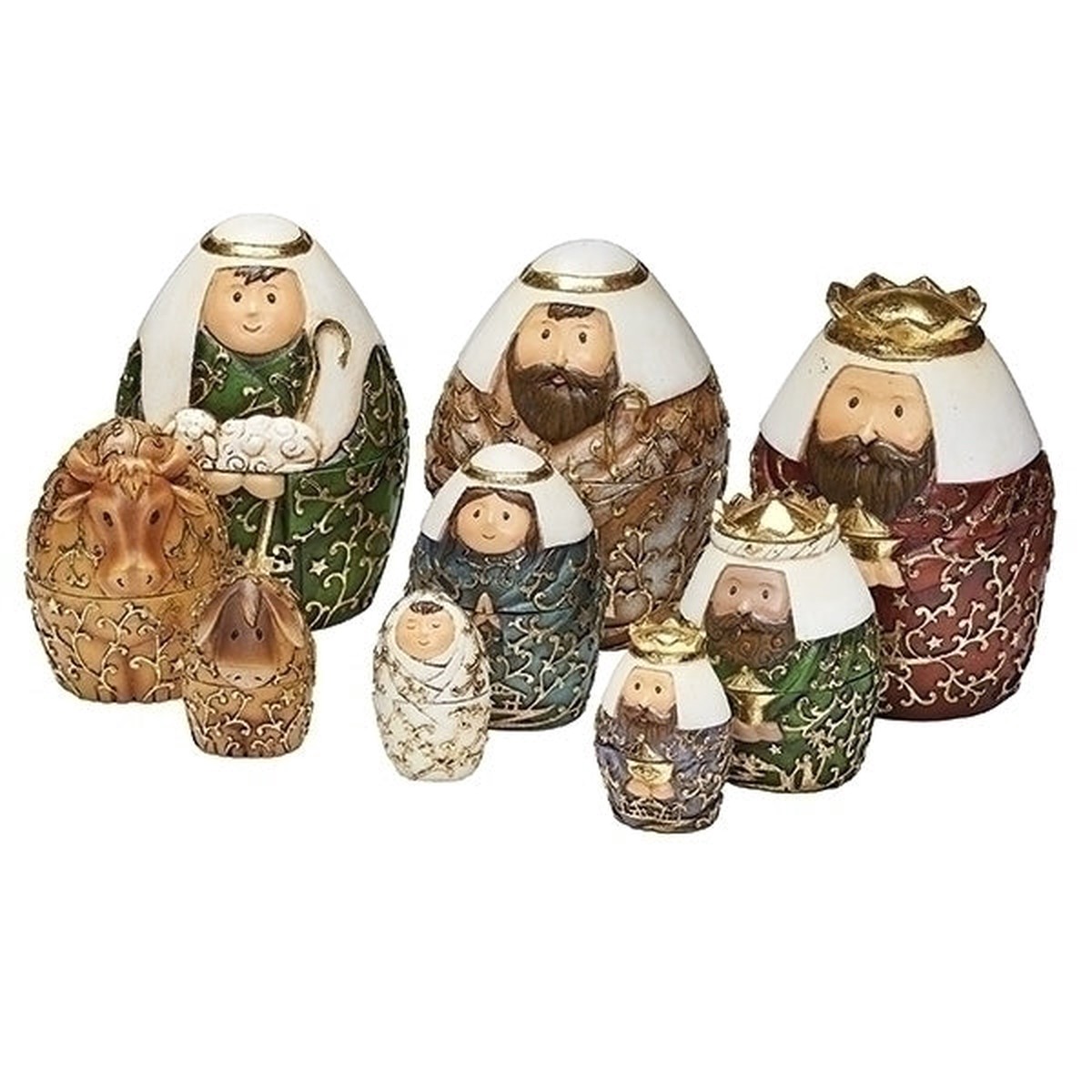 Nested Nativity 9-Piece Set with Gold Leaf Finish