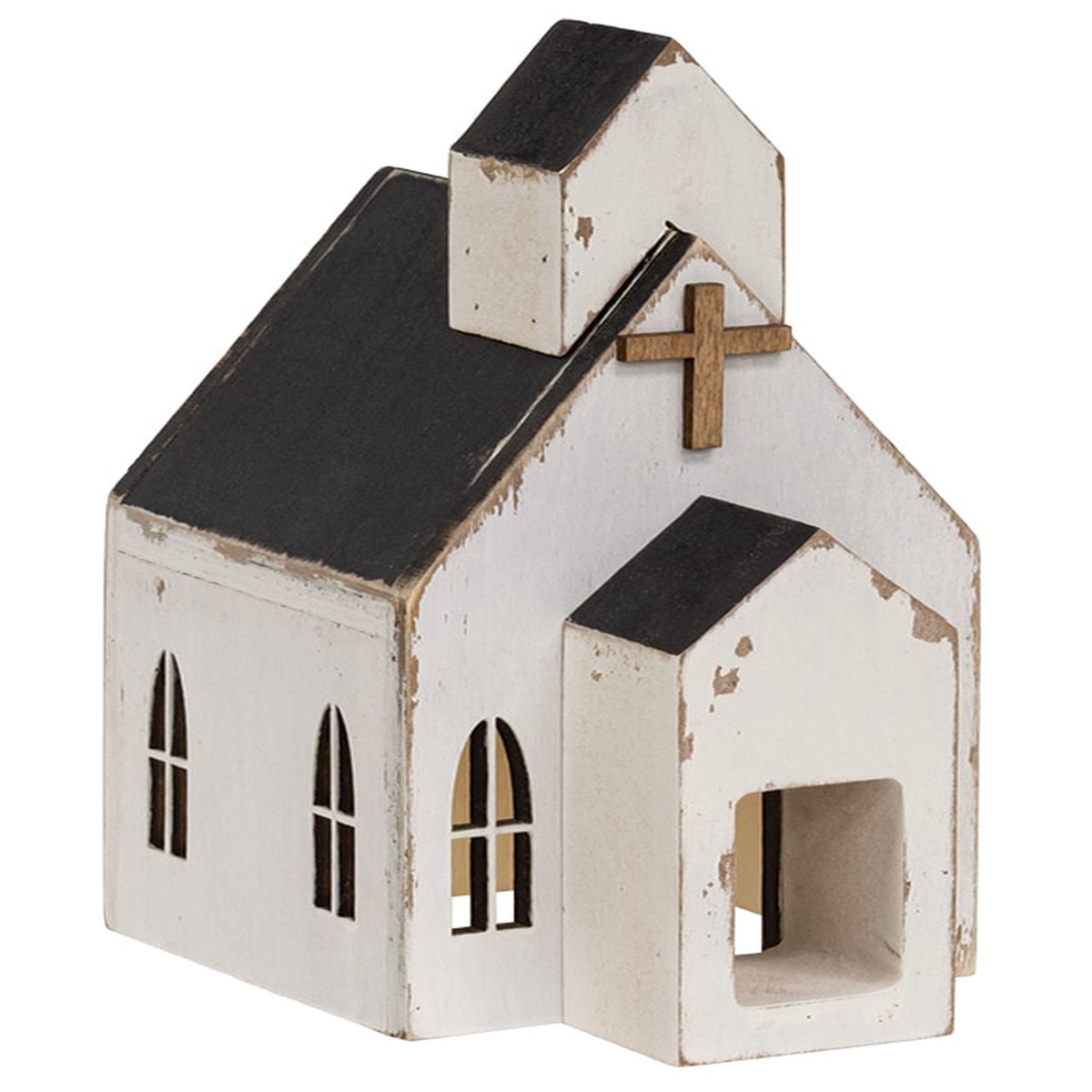 Distressed White Wooden Church Sitter