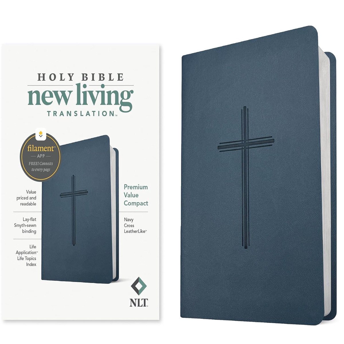 NLT Premium Value Compact Bible: Filament Enabled (Navy Cross)