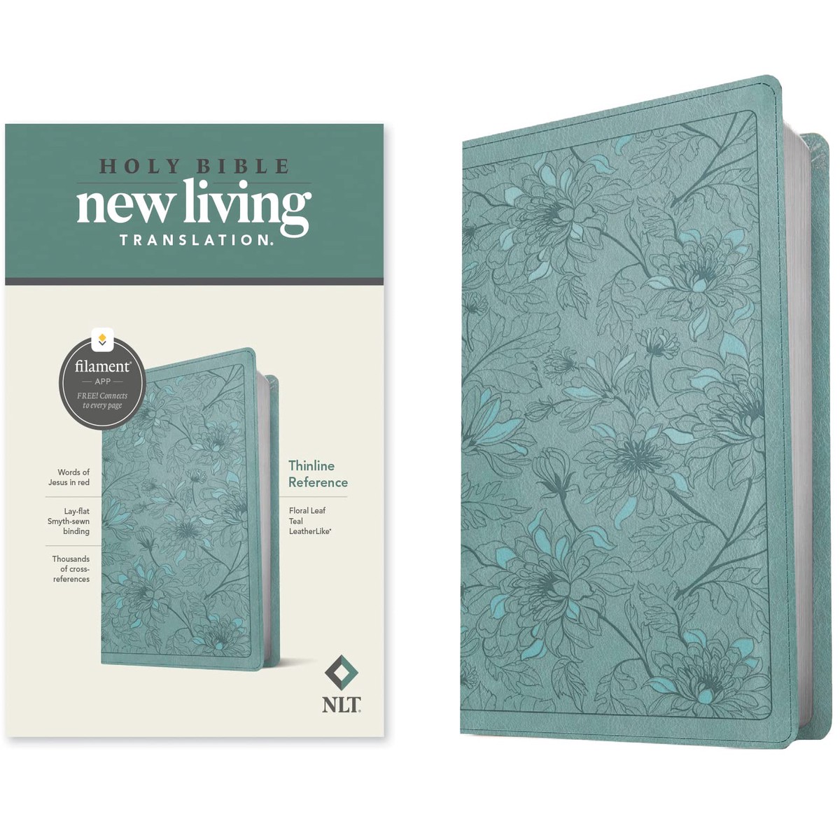 NLT Thinline Reference Bible, Filament Enabled Edition (Floral Leaf Teal)