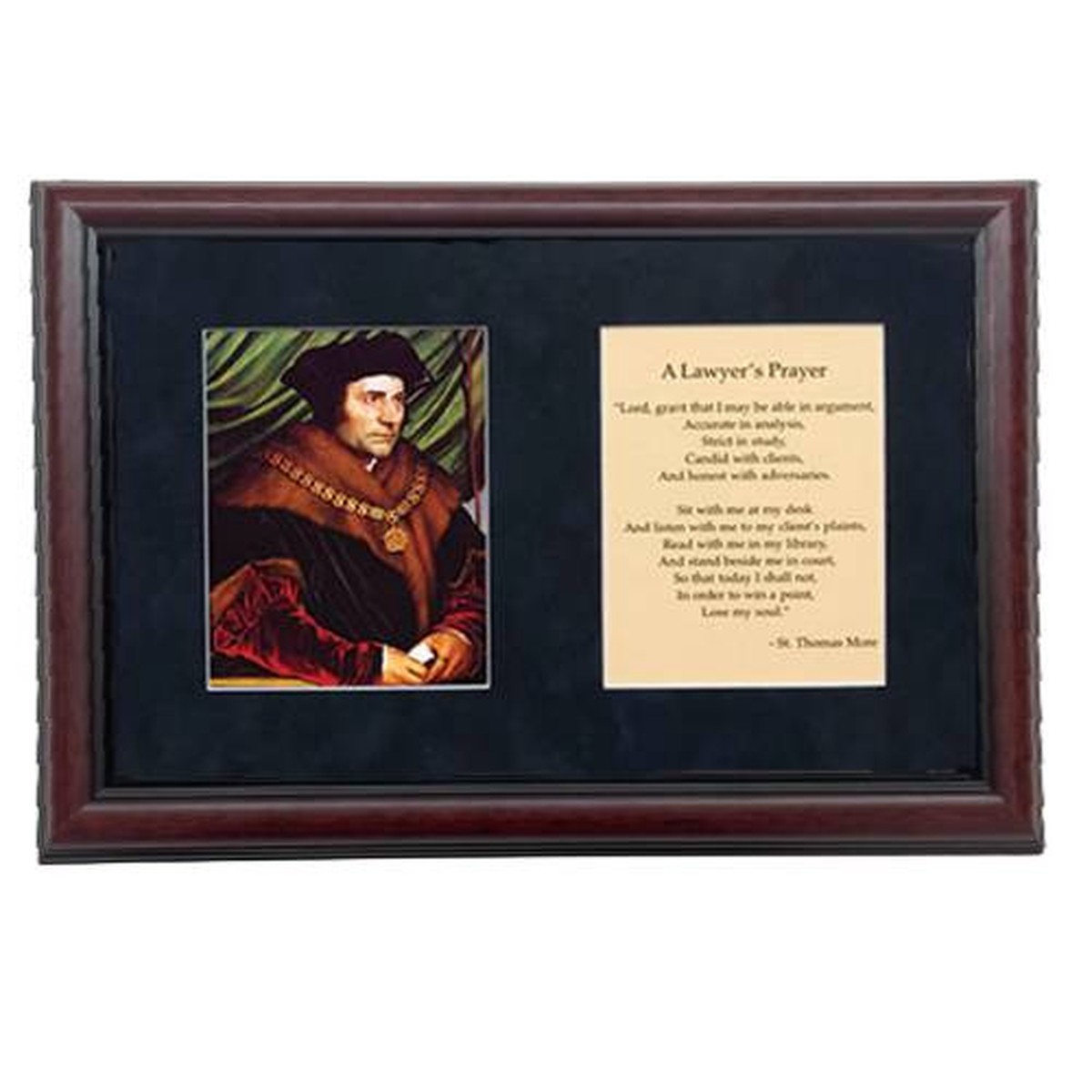 St. Thomas More Matted with Prayer - Cherry Framed Art
