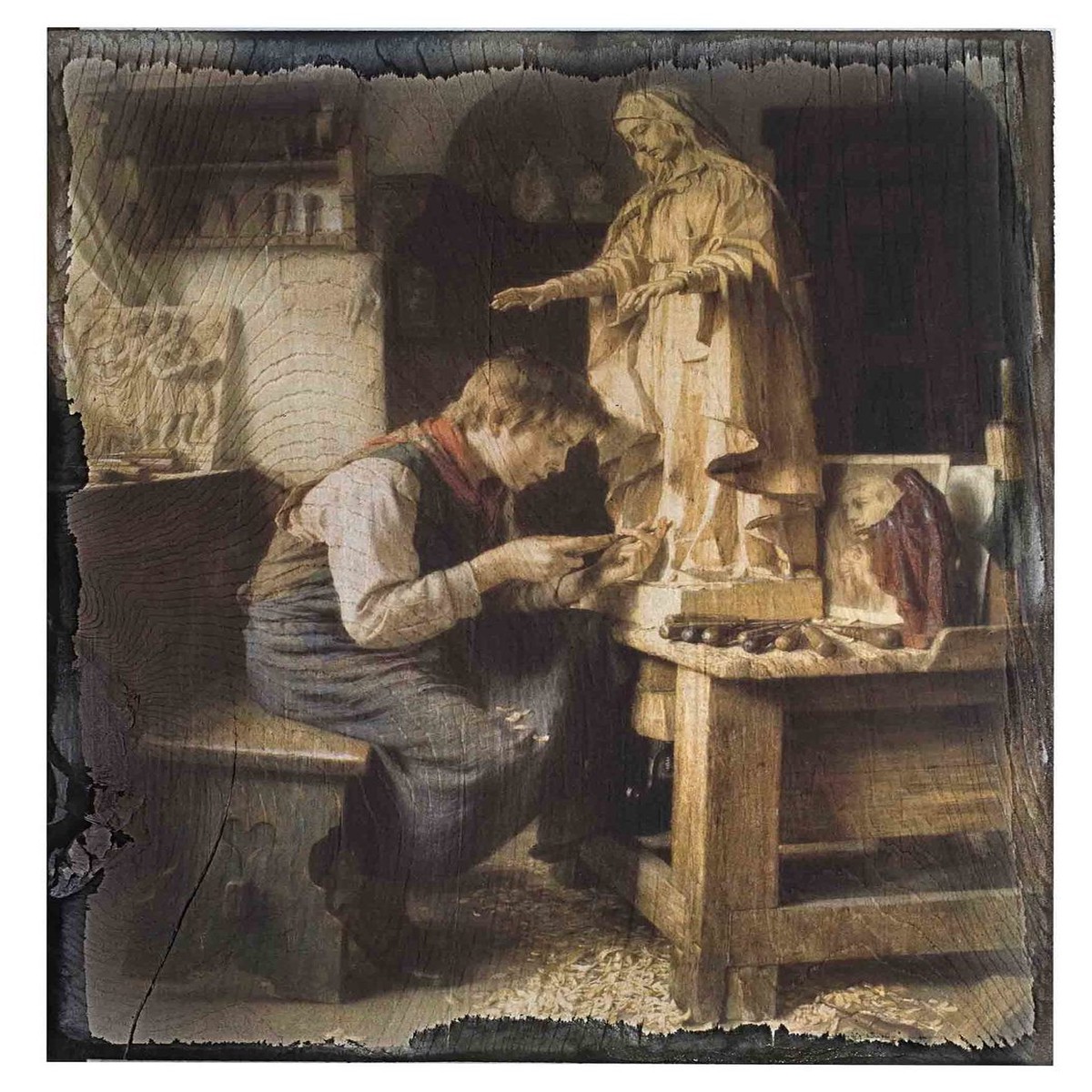 His Madonna Rustic Wood Plaque