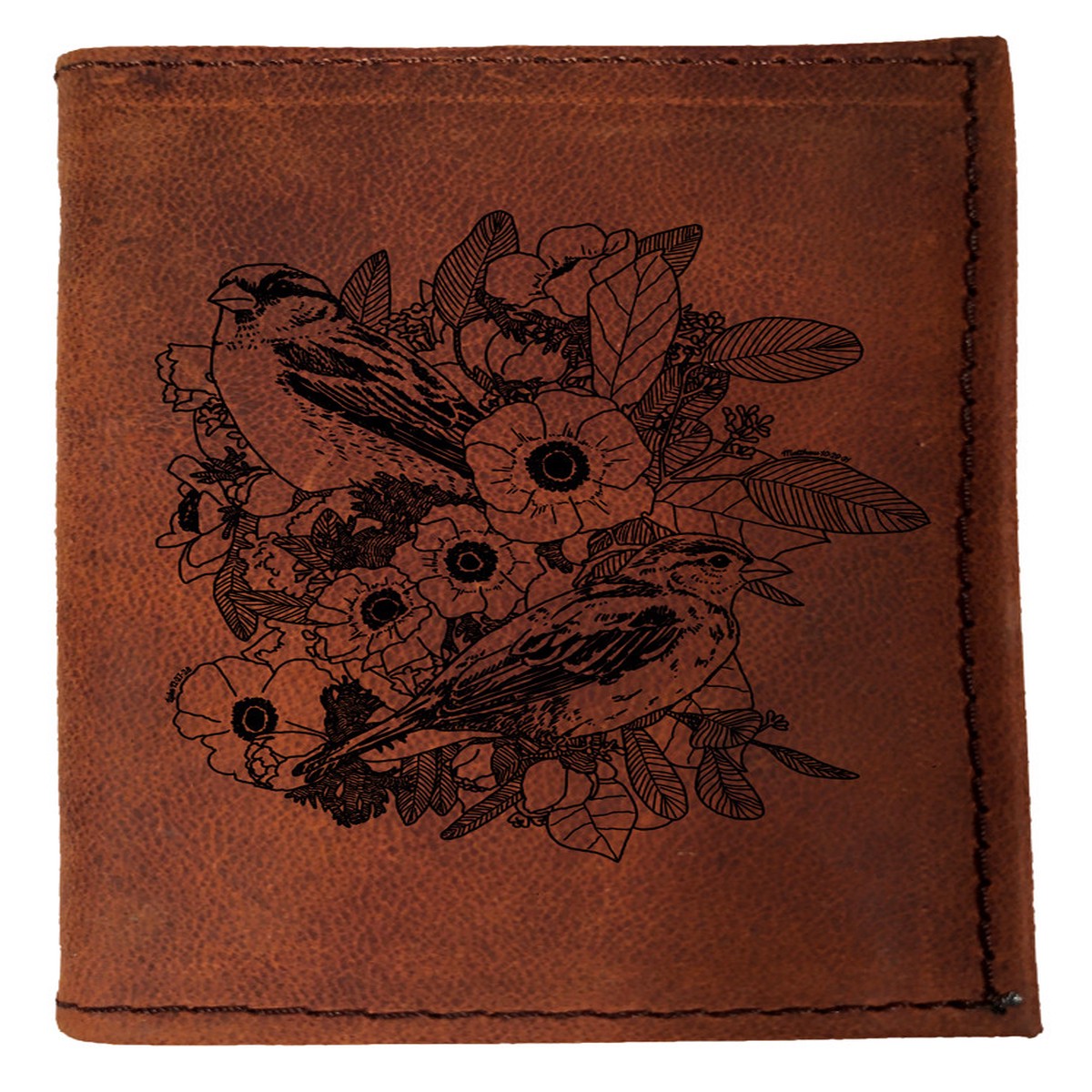 CORAGGIO Lilies & Sparrows Tri-Fold Leather Wallet