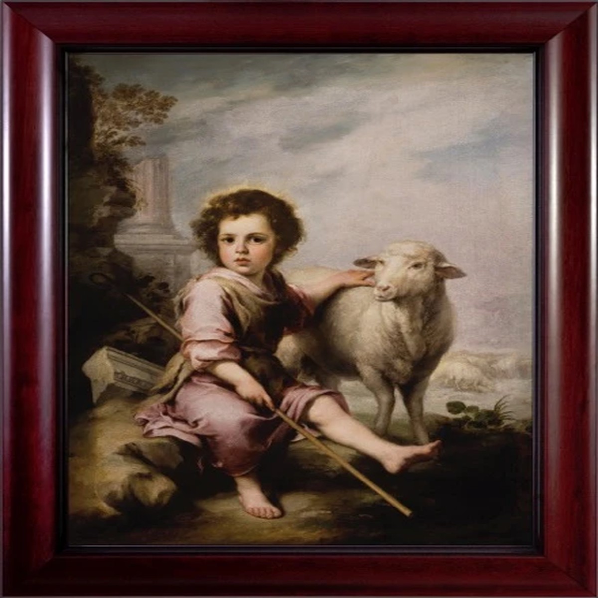 The Young Good Shepherd by Murillo - Cherry Framed Art