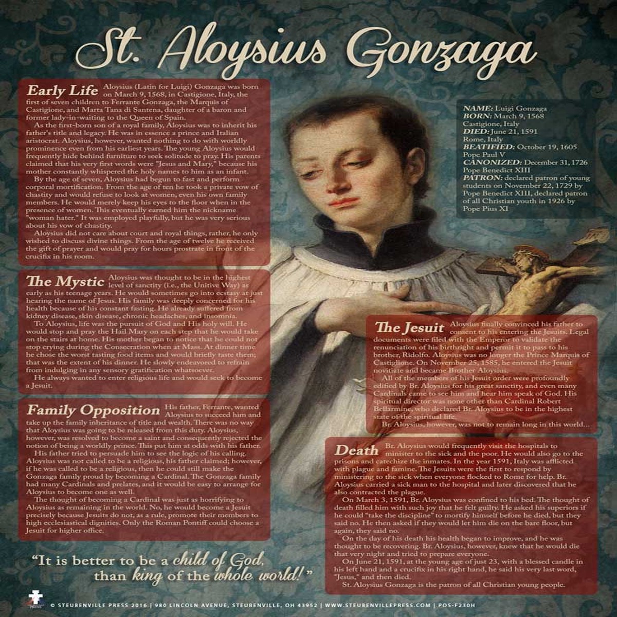 St. Aloysius Gonzaga Explained Poster