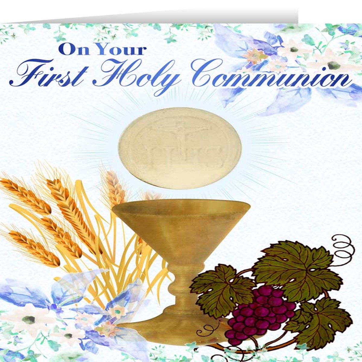 Blue Spring Chalice First Communion Greeting Card