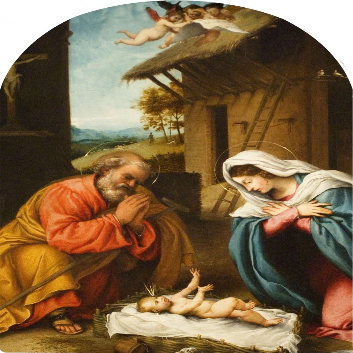 Nativity with Reaching Jesus Arched Magnet
