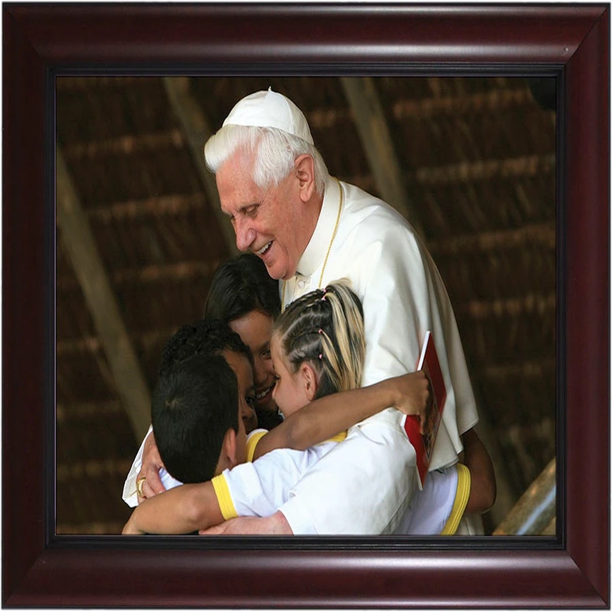 Pope Benedict with Children - Cherry Frame Image