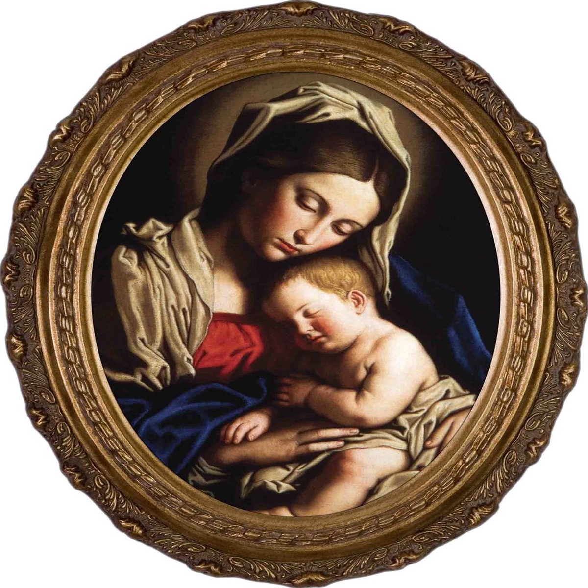 Madonna and Her Child - Oval Framed Canvas