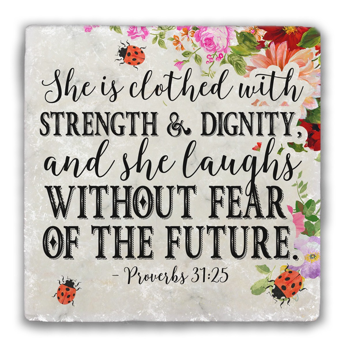 "Clothed with Strength" Tumbled Stone Coaster