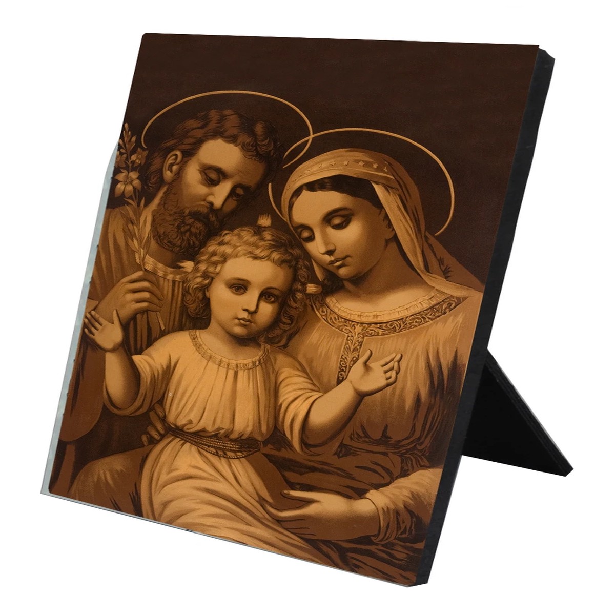 Sepia Holy Family Vertical Desk Plaque