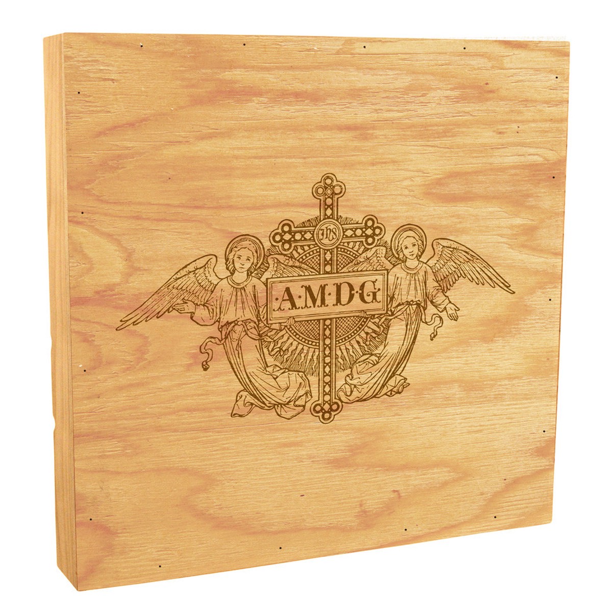AMDG Angels Woodcut Rustic Box Art