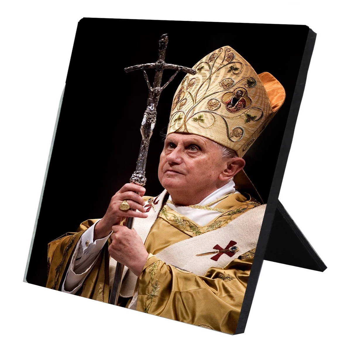 Pope Benedict with Paschal Staff Vertical Desk Plaque