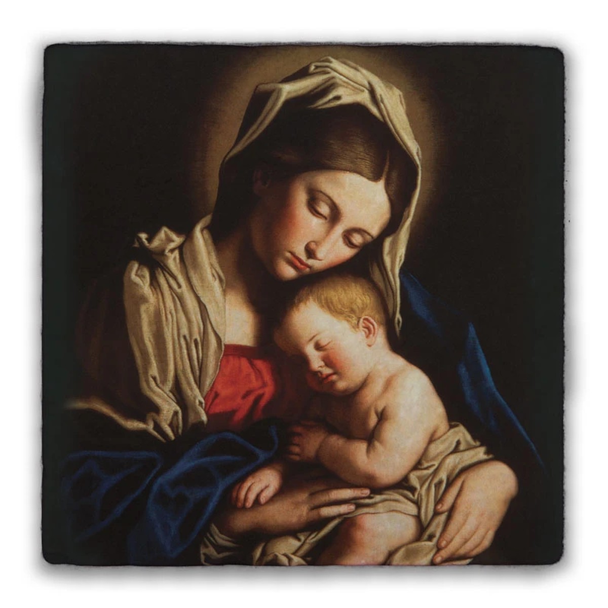 Madonna and Her Child Square Tumbled Stone Tile