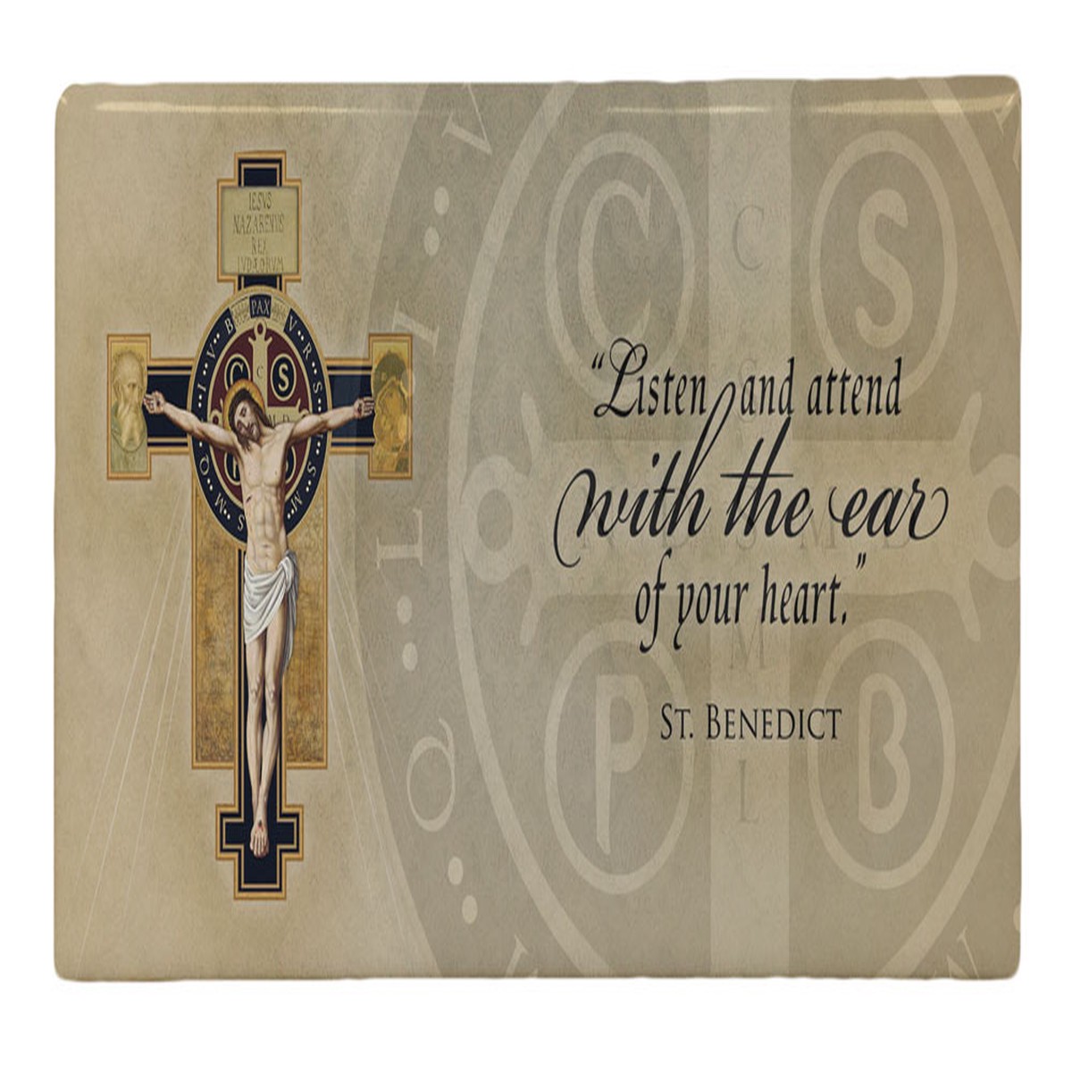 Benedictine Cross with Quote Mini Tile