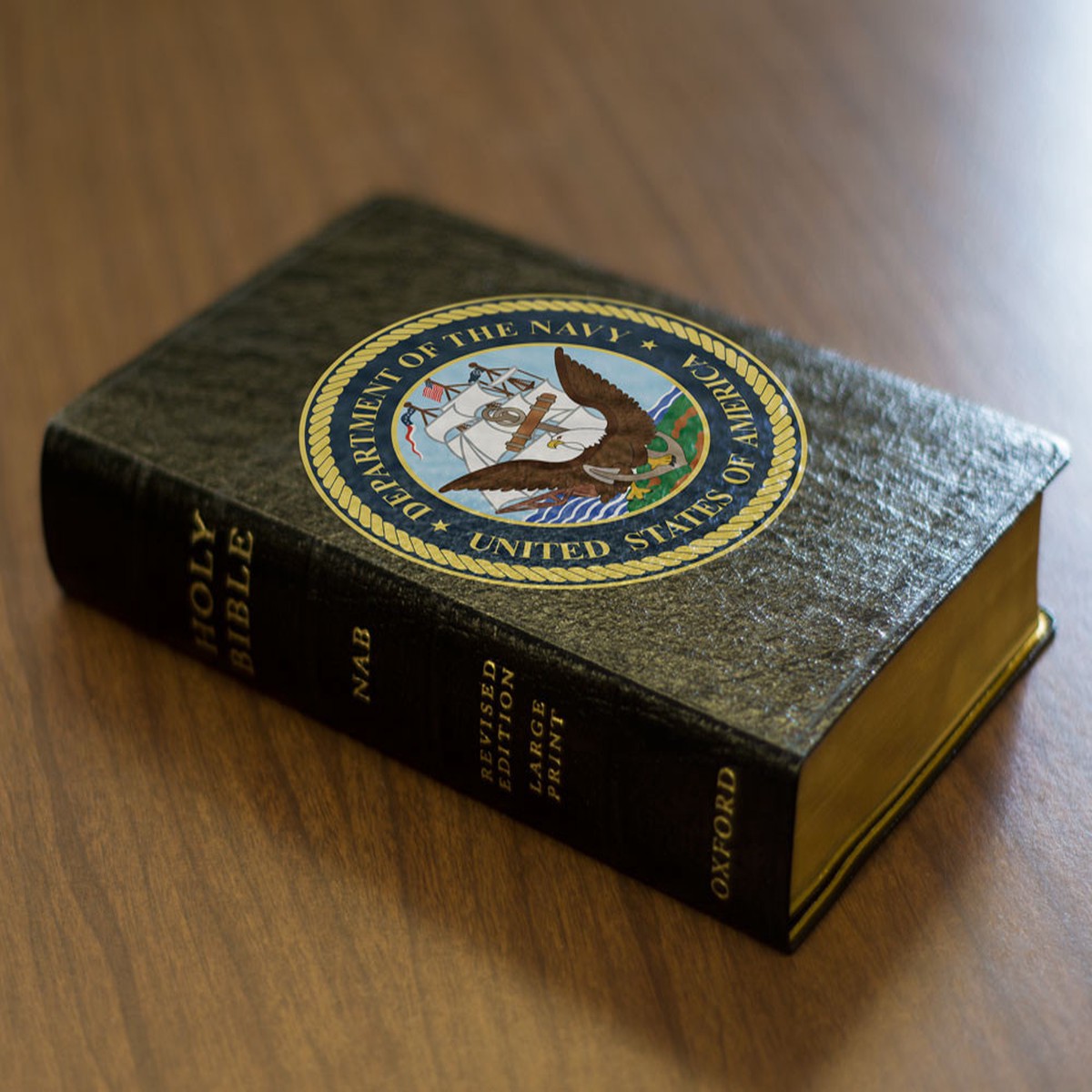 Personalized Catholic Bible with Navy Cover - Black Genuine Leather NABRE