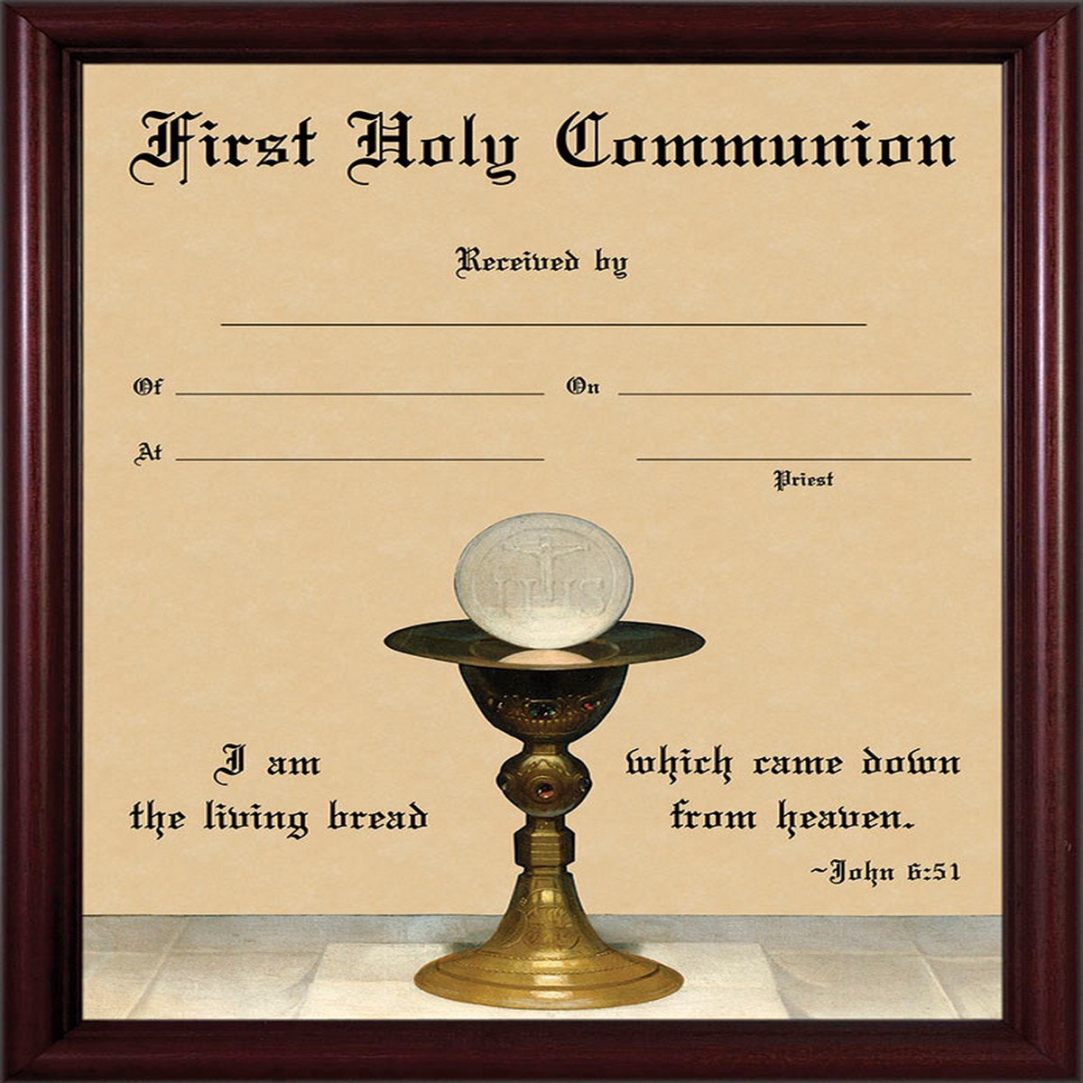 Eucharist with Chalice - Cherry Framed Certificate