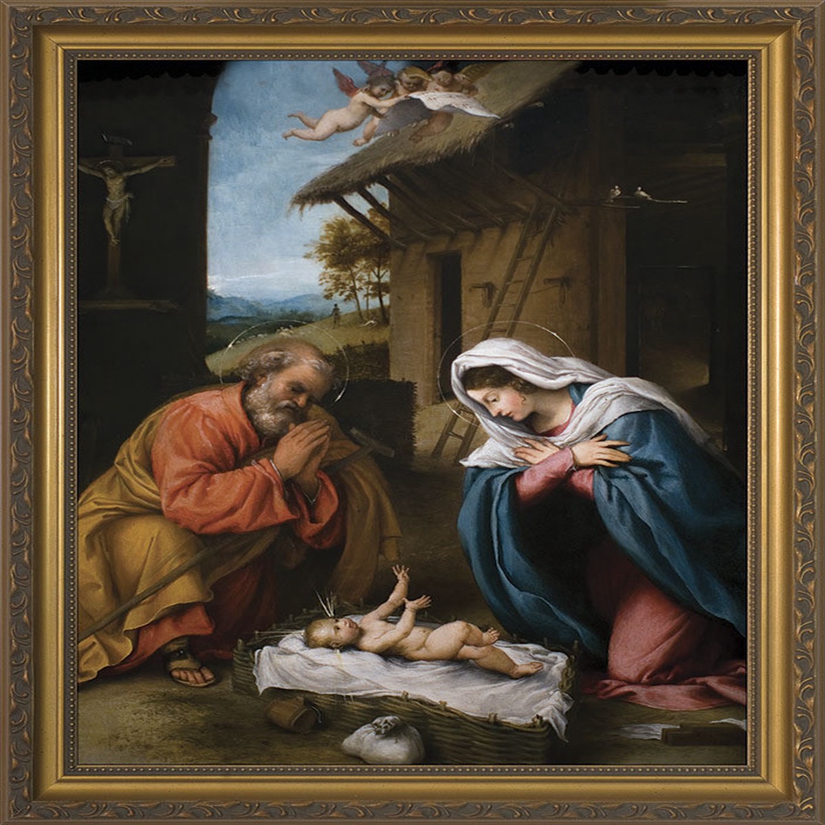 Nativity with Reaching Jesus Church-Sized Framed Canvas