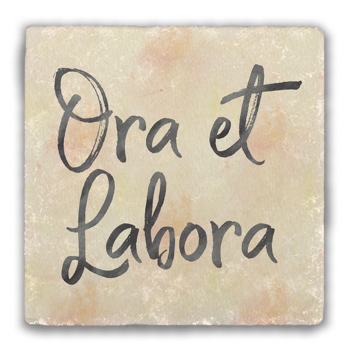 Weathered Ora et Labora Tumbled Stone Coaster