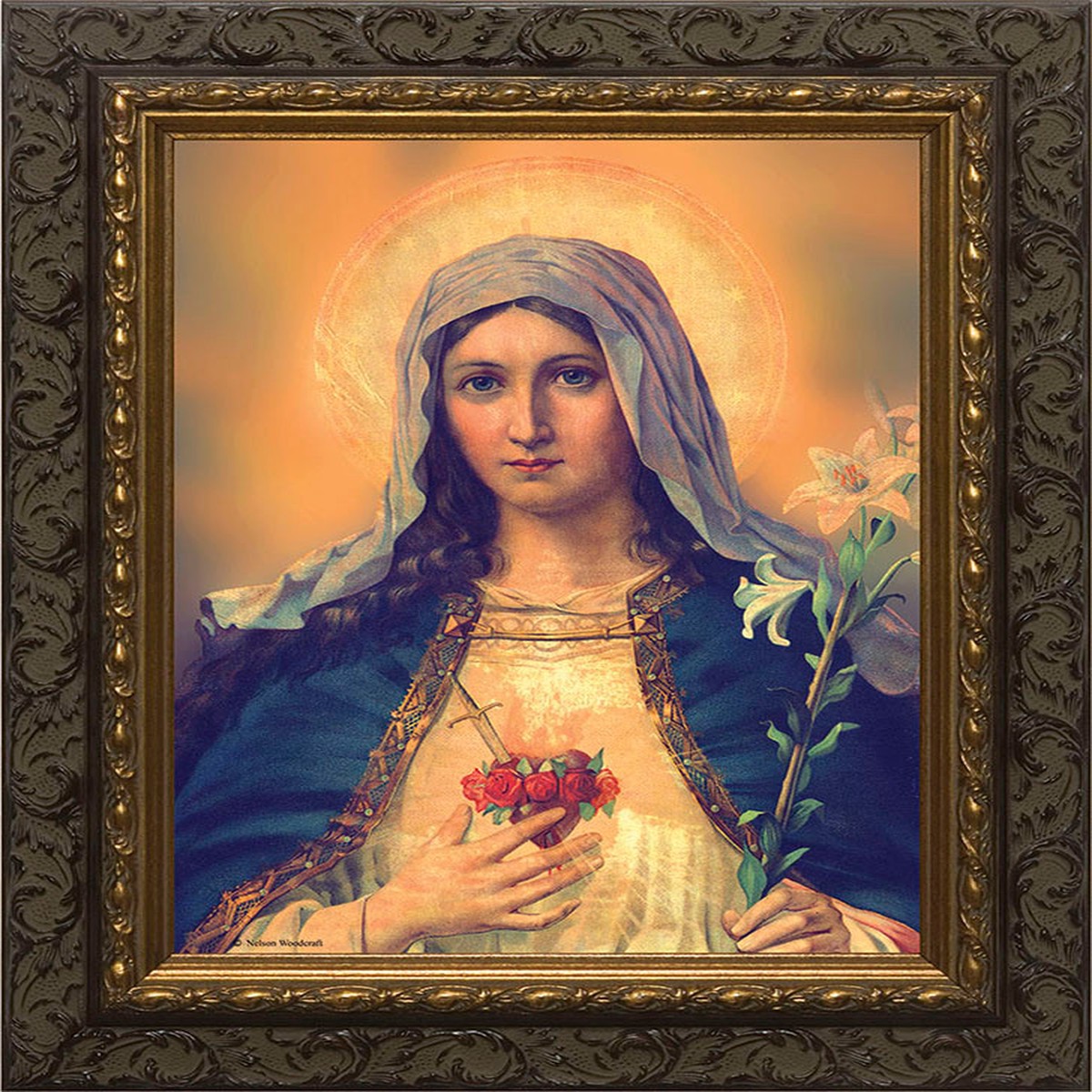 Antique Immaculate Heart - Ornate Dark Framed Art