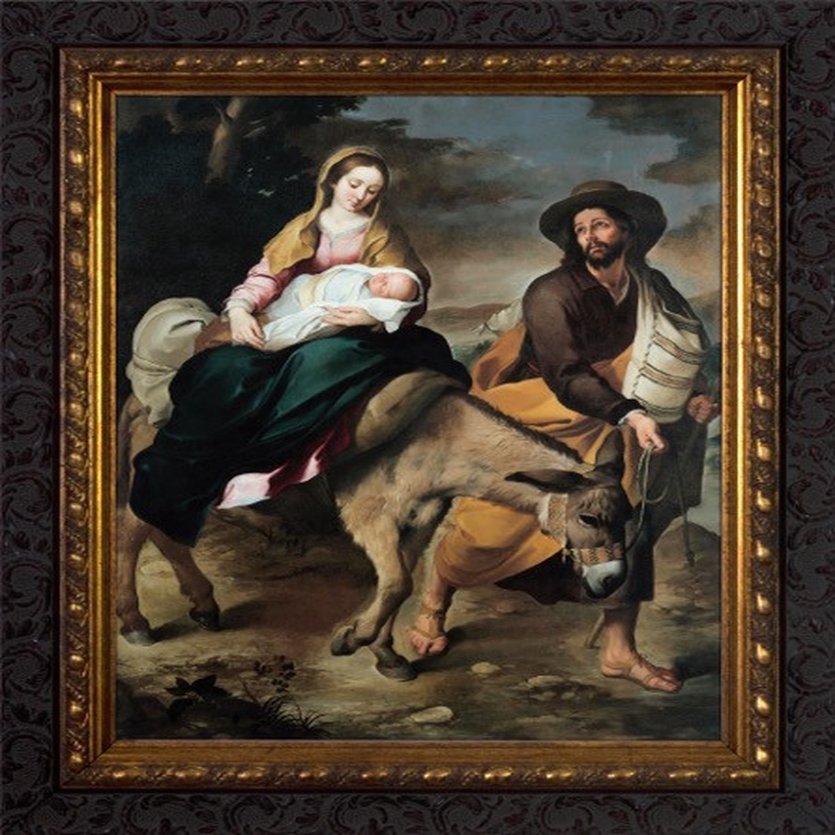 Flight into Egypt by Murillo - Dark Ornate Frame