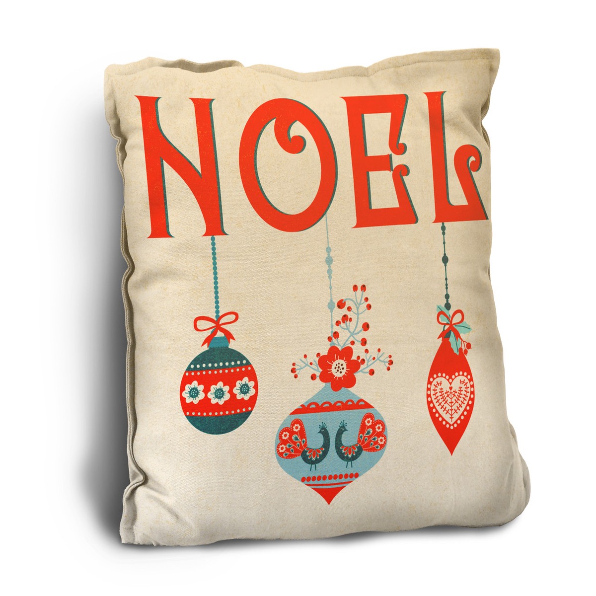 "Noel" with Ornaments Rustic Pillow