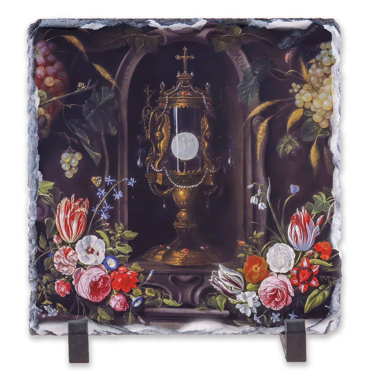 Eucharist with Flowers Square Slate Tile