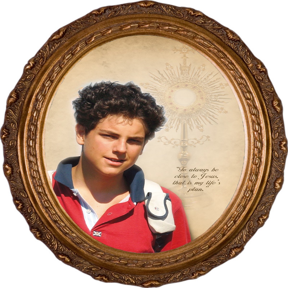 St. Carlo Acutis Framed Oval Canvas with Monstrance