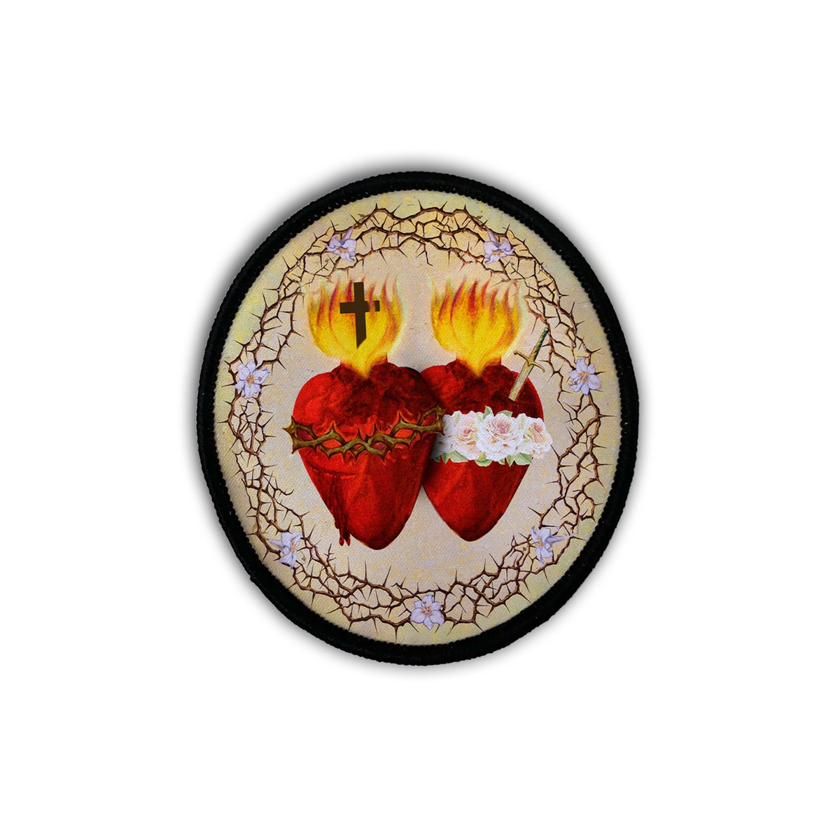 Sacred and Immaculate Hearts Circle Iron-On Patch