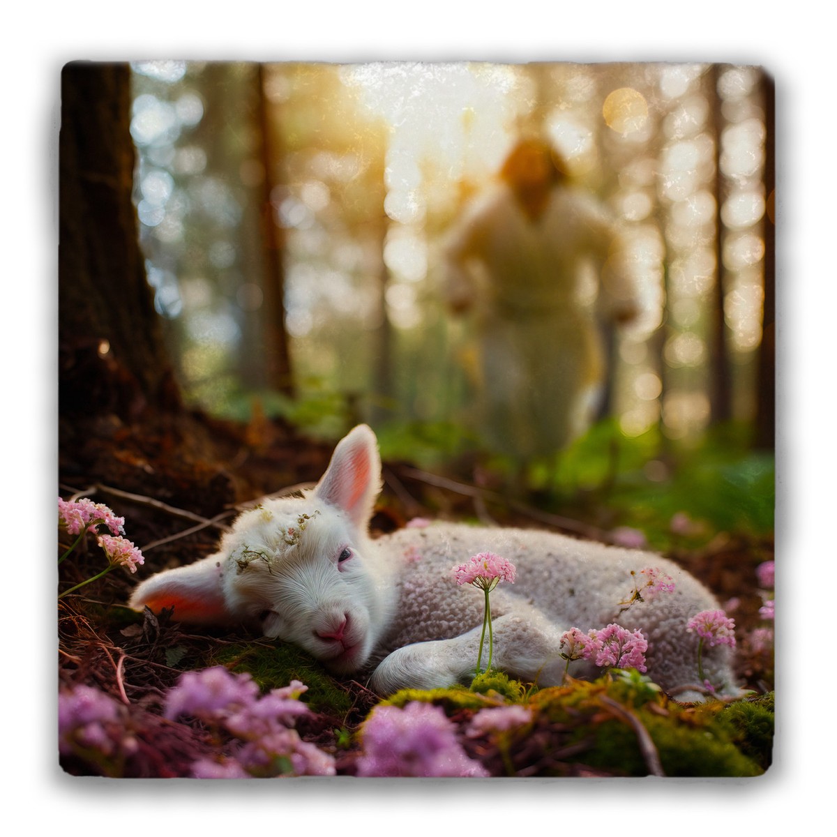 Springtime Sheep Tumbled Stone Coaster