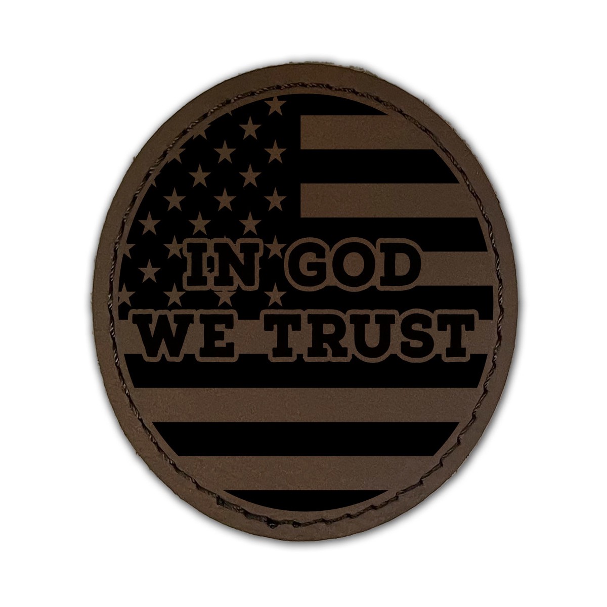 "In God We Trust" Iron-On Circle Leather Patch