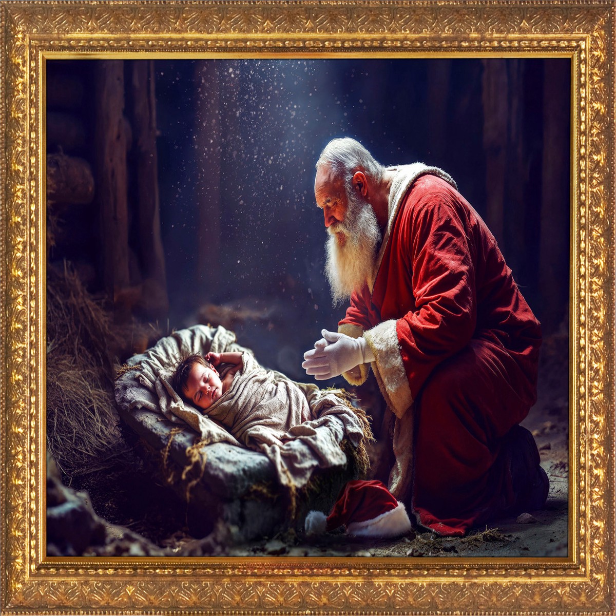 Santa at the Manger Framed Art